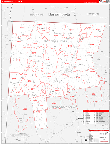 Northwest Hills County, CT Carrier Route Wall Map
